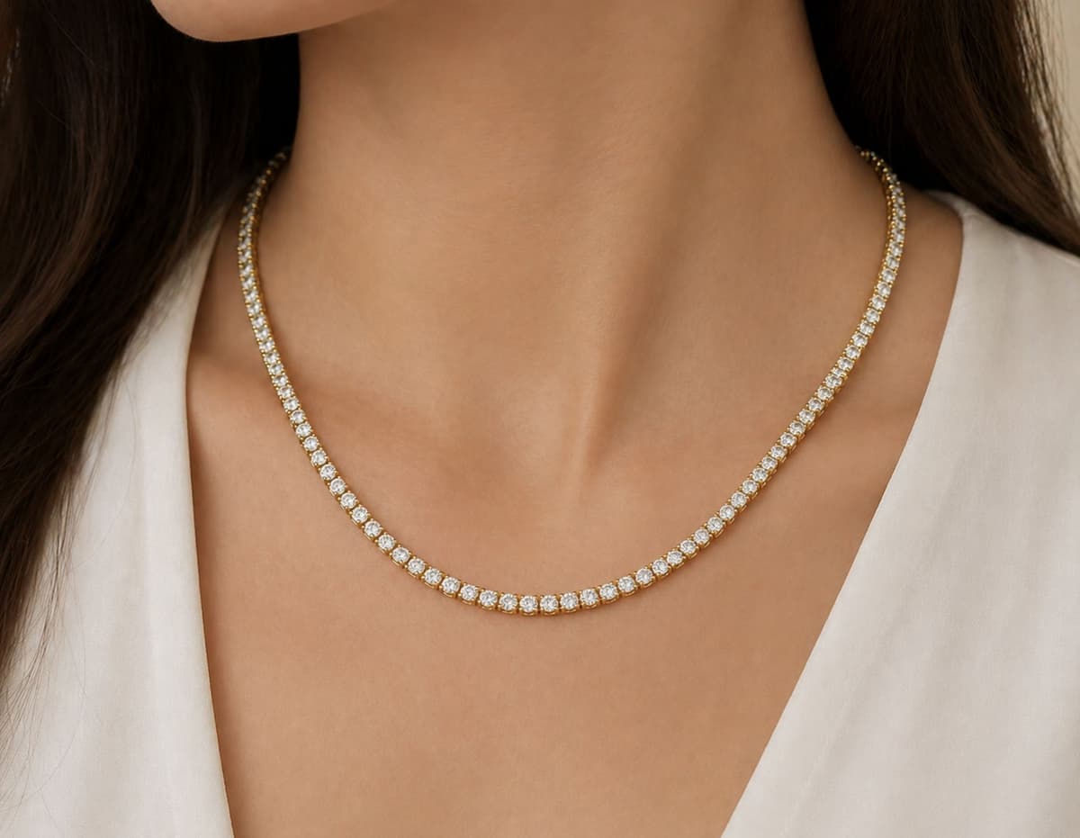 Gold diamond tennis necklace by OROSERGIO Toronto